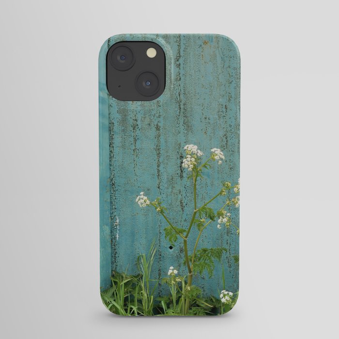 natural wild flowers floral outdoors blue metal fence texture iPhone Case