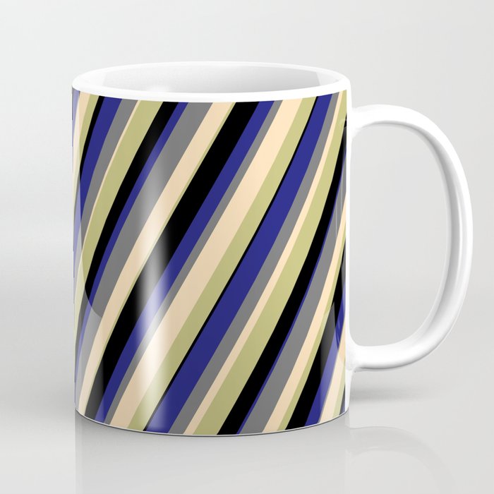 Vibrant Dim Grey, Tan, Dark Khaki, Black, and Midnight Blue Colored Lines Pattern Coffee Mug