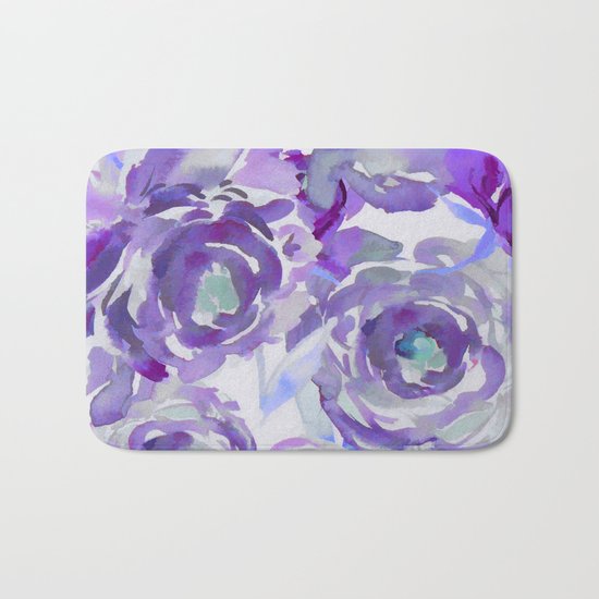 Purple Haze Painterly Floral Abstract Bath Mat