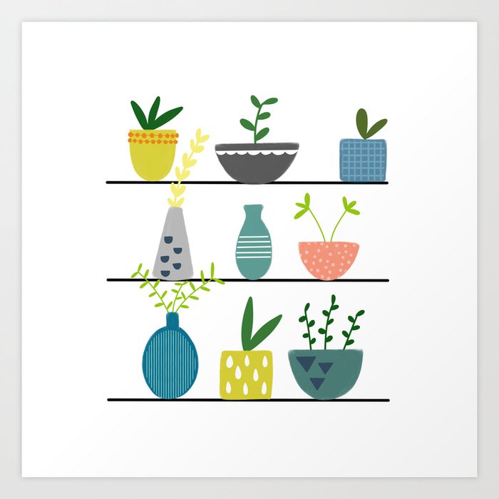 Potted Plants on a Shelf Art Print