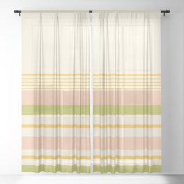 Half Stripes Minimalist Pattern in Retro Blush Pink, Light Avocado Green, and Marigold on Cream Sheer Curtain