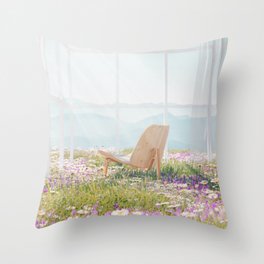 One with nature; bio home of the future with meadows of flowers and solar windows color magical realism photograph / photography Throw Pillow