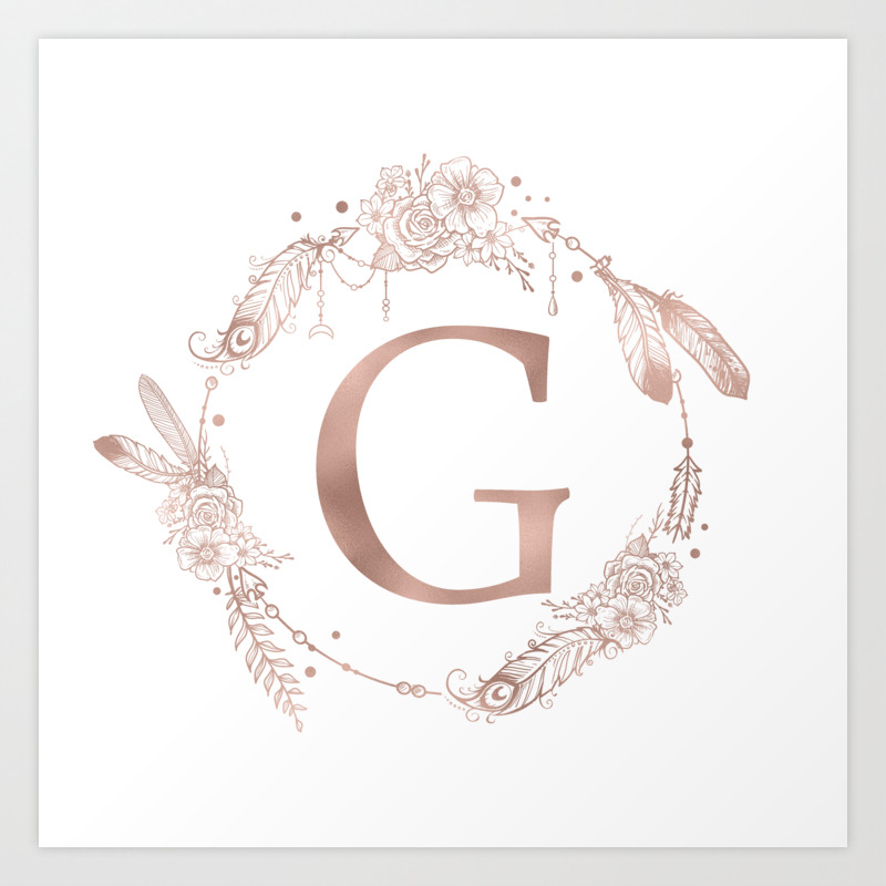 Letter G Rose Gold Pink Initial Monogram Art Print By Naturemagick Society6