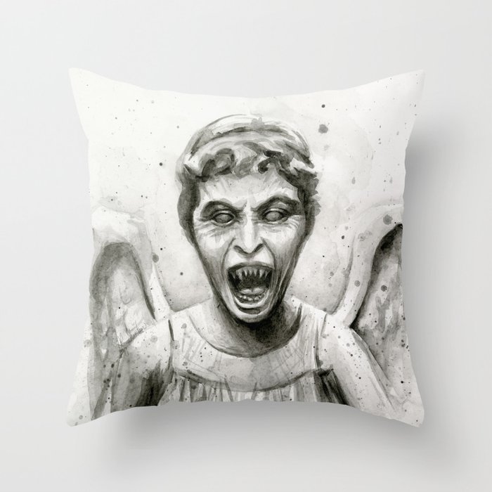 Weeping Angel Watercolor Throw Pillow