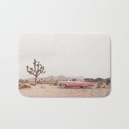 California Living Badematte | Desert, Digital Manipulation, Cactus, Vintage Car, Car, Orange, Digital, Joshua Tree Cactus, Joshua Tree, Retro Car 