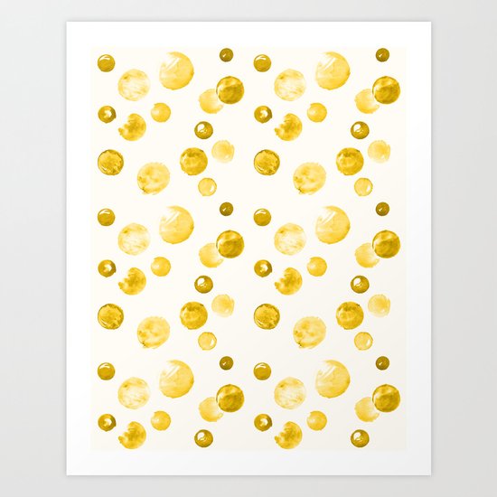 Yellow Watercolors Polka Dots Art Print