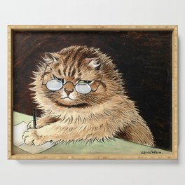 Cat at work with glasses by Louis Wain Serving Tray