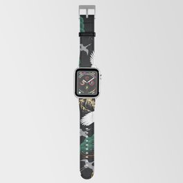 Japanese Flying Crane Wild Emerald Forest Pattern Apple Watch Band