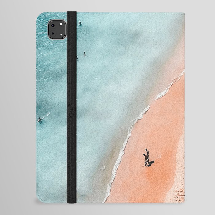 People Umbrellas On Beach, Aerial Ocean Beach, Aerial Sea Print, Aerial Ocean Waves, Summer Vibes iPad Folio Case
