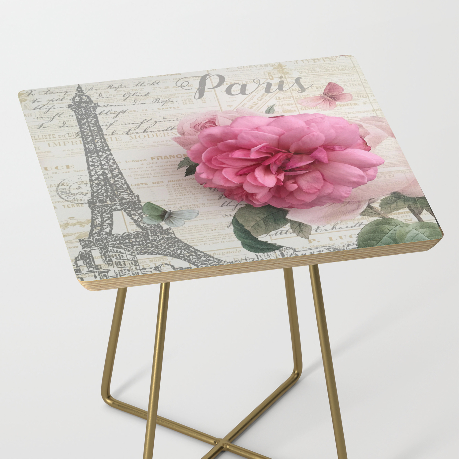 Paris Pink Rose Eiffel Tower Typography Shabby Chic Cottage Decor