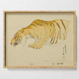 Sketch of Tiger from the Zoological Garden Hiroshi Yoshida Vintage Japanese Woodblock Print Serving Tray