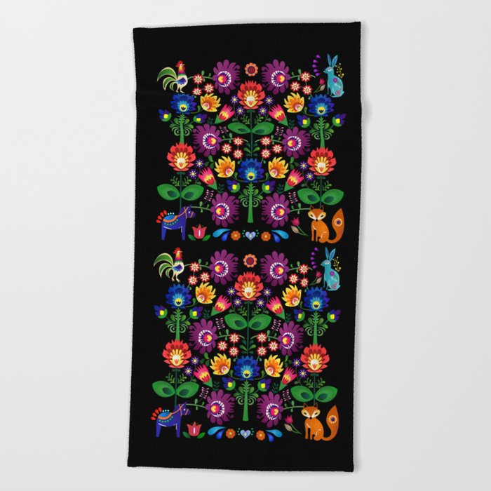 Folk Flowers Beach Towel