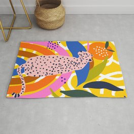 Leopard Somewhere Over The Rainbow, Maximalist Abstract Wildlife Jungle Botanical, Pop of Color Eclectic Animals Illustration  Rug