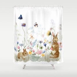Scandinavian Flowers Easter Bunny Meadow Shower Curtain