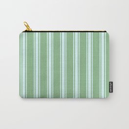 [ Thumbnail: Dark Sea Green and Light Cyan Colored Pattern of Stripes Carry-All Pouch ]