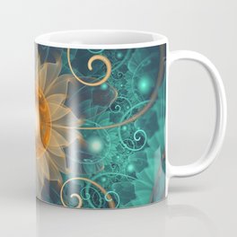 Beautiful Tangerine Orange and Teal Lotus Fractals Coffee Mug