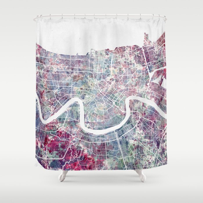 New Orleans Map Shower Curtain By Mapmapmapswatercolors Society6 New Orleans Map Shower Curtain