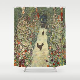 Gustav Klimt - Garden way with chickens  Shower Curtain