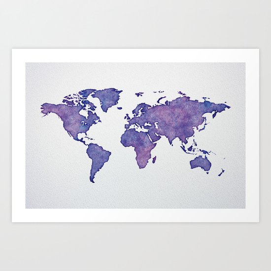Purple World Map 02 Art Print