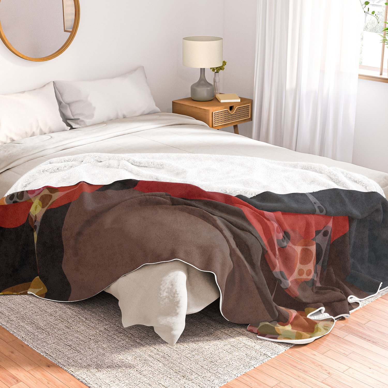 Phoebe Dark Red Charcoal Grey Chestnut Brown Abstract Design Throw Blanket