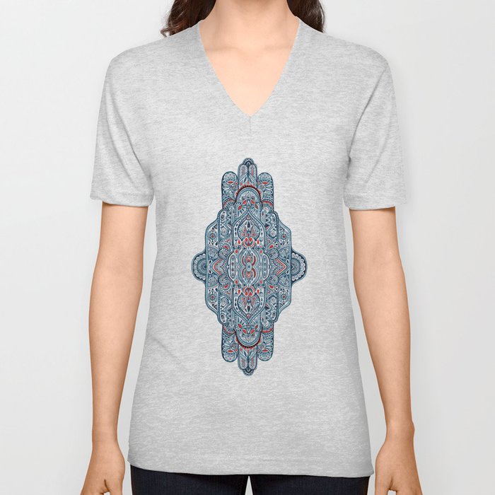 Hand painted symmetrical pattern V Neck T Shirt