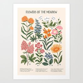 Flowers of the Meadow - beige Art Print