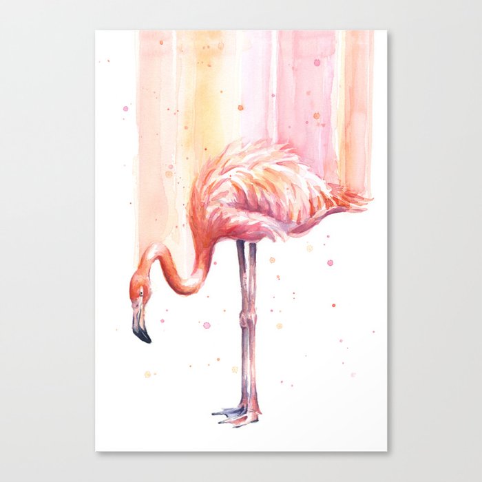 Flamingo Watercolor Flamingo Painting Canvas Print By Olechka