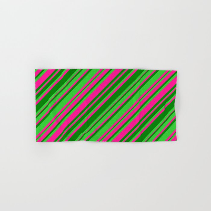 Deep Pink, Green & Lime Green Colored Lines Pattern Hand & Bath Towel
