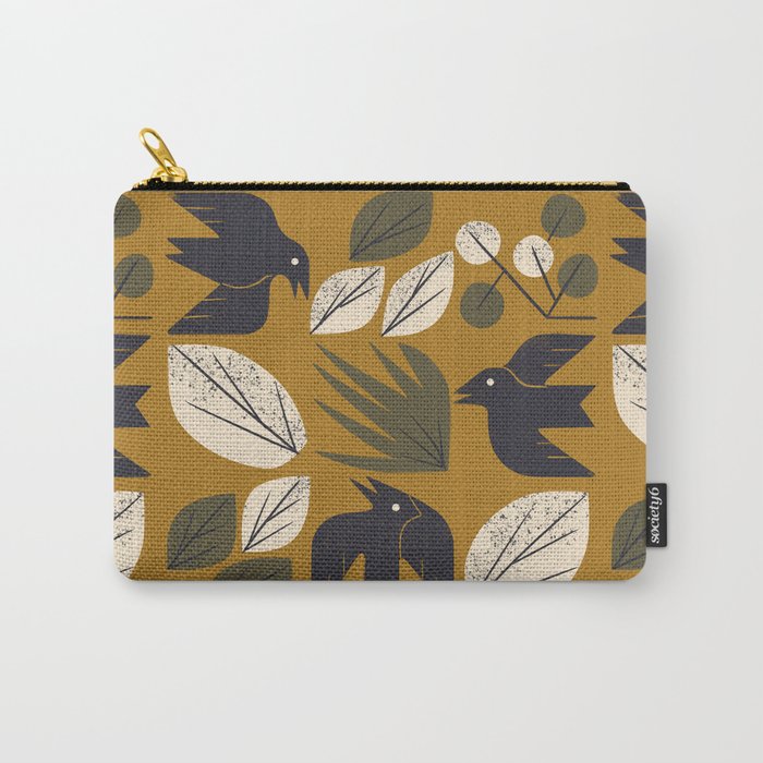 Birds and Leaves Grid Carry-All Pouch