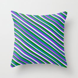 [ Thumbnail: Purple, Lavender, Green, and Dark Cyan Colored Striped/Lined Pattern Throw Pillow ]
