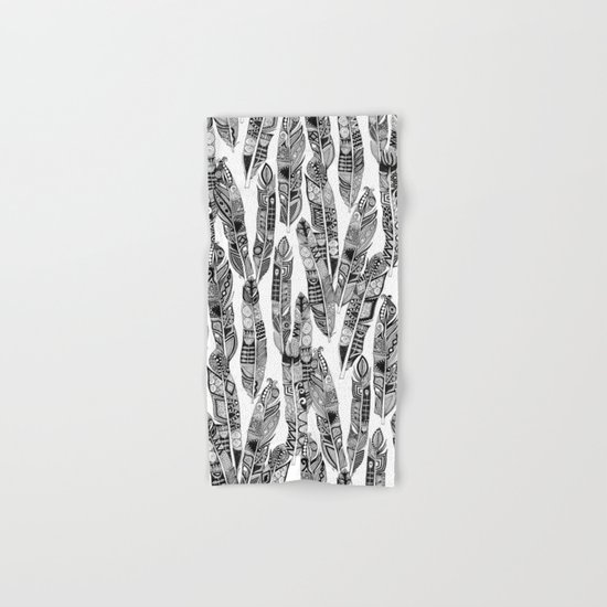 geo feathers black white Hand & Bath Towel