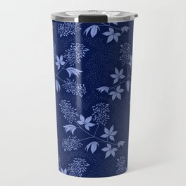 Flowering Buckeye Branch Pattern in Dark Blue Travel Mug