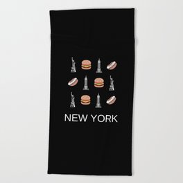 New York Retro Art Decor Boho Vacations Black Modern Decor Illustration  Beach Towel