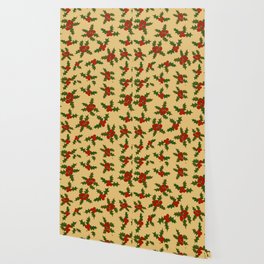 Christmas Pattern Mistletoe Holly Retro Drawing Wallpaper