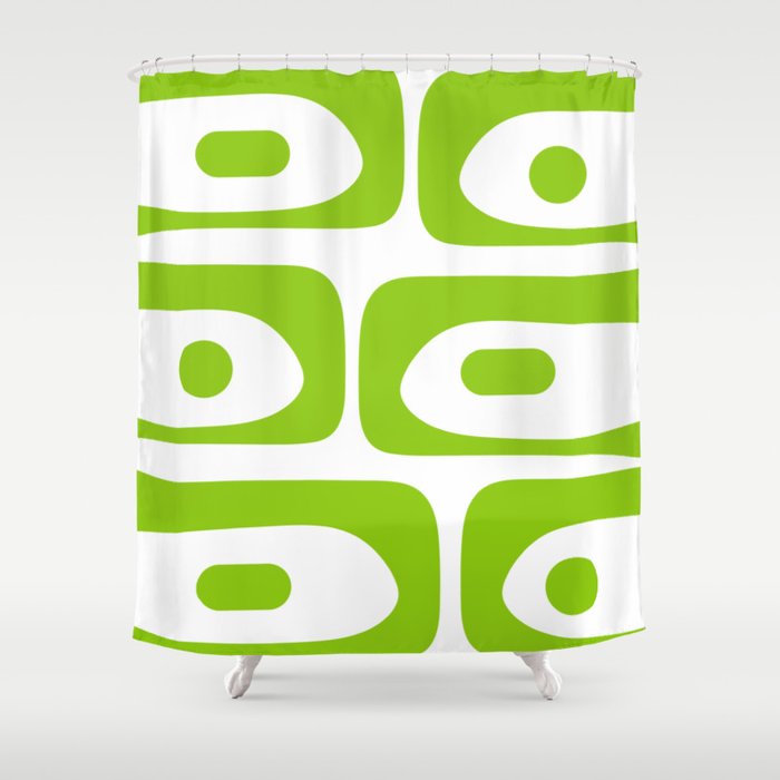 Mid Century Modern Piquet Abstract Pattern in Lime Green and White Shower Curtain