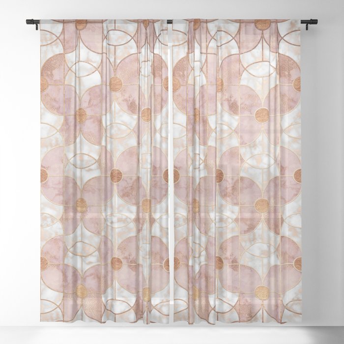 Rose Gold Art Deco Butterfly Pattern Sheer Curtain