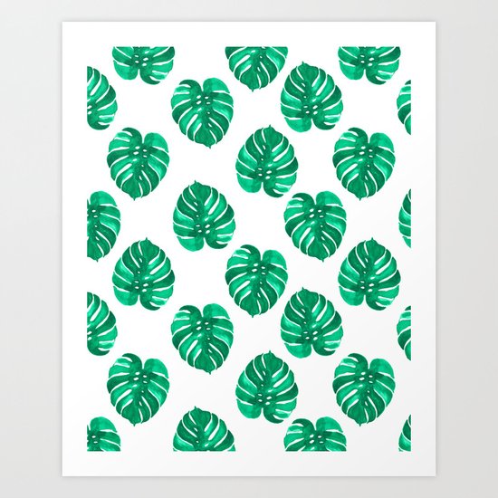 Monstera house plant leaf green painting pattern trendy hipster indoor house plant tropical garden Art Print