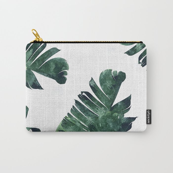 Banana Leaf Watercolor Painting, Tropical Nature Botanical Palm Illustration Bohemian Minimal Luxe Carry-All Pouch