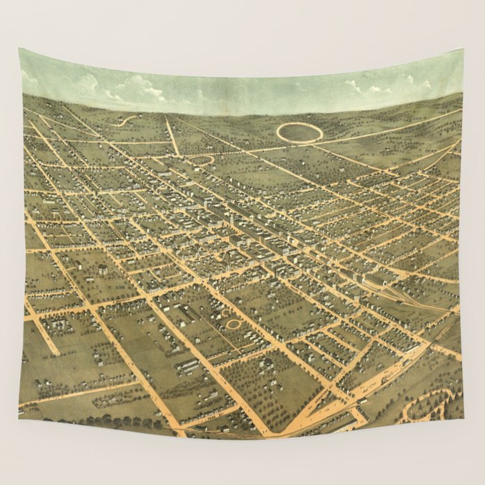 Vintage Pictorial Map of Lexington Kentucky (1871) Wall Tapestry by