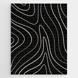 Minimalist Topographical Abstract in Black and Almond Cream Jigsaw Puzzle
