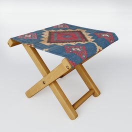 Vintage Woven Kilim II // 19th Century Colorful Royal Blue Yellow Authentic Classic Ornate Accent Pa Folding Stool