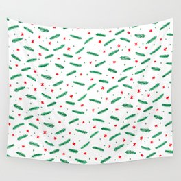 Christmas branches and stars - green and red Wall Tapestry