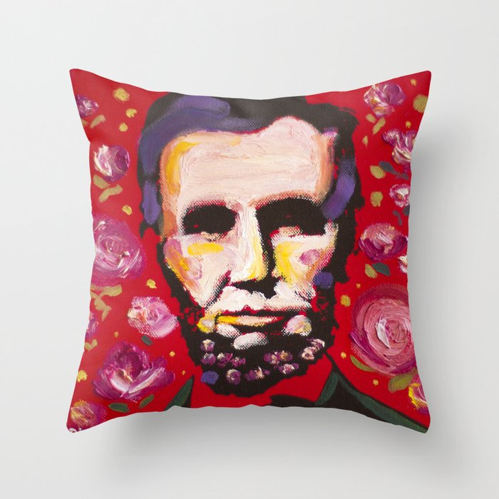 Abraham Lincoln Floral Portrait Throw Pillow