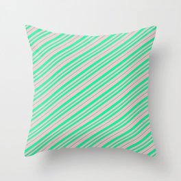 [ Thumbnail: Pink & Green Colored Lined Pattern Throw Pillow ]