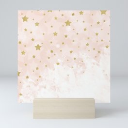 Gold stars on blush pink Mini Art Print