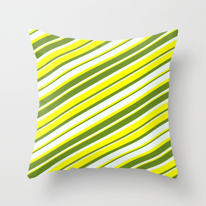 Yellow, Green & Mint Cream Colored Lined Pattern Throw Pillow