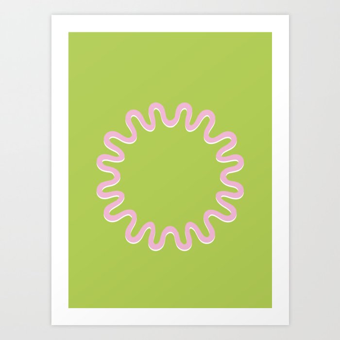 Waves Circle Frame - Pink Green Art Print