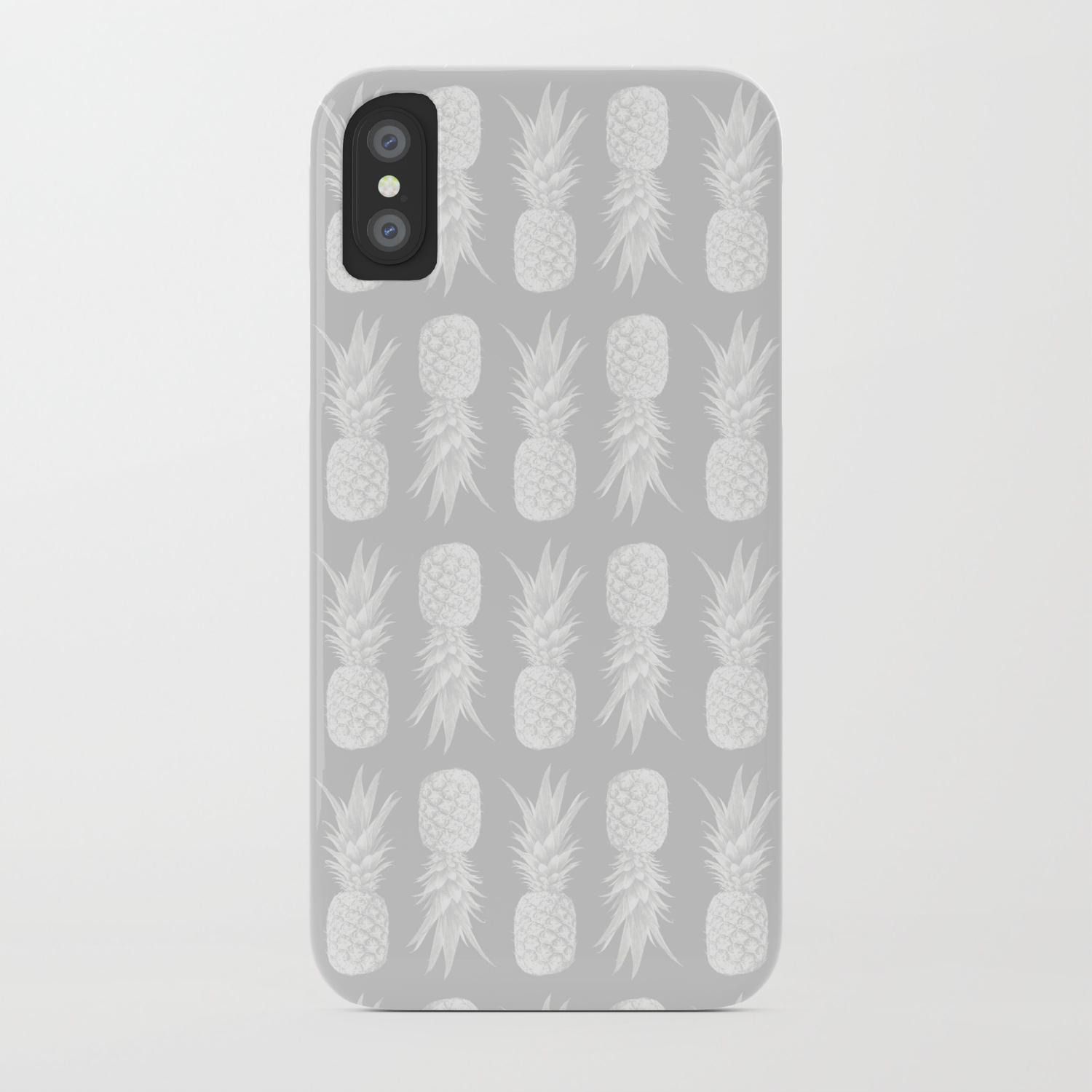Pineapple Pattern Gray Minimalism Tropical Print Iphone Case