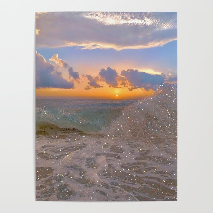 THE STORM | sea | ocean | waves | sky |  seascape | blue | summer | glitter | sparkle | nature Poster