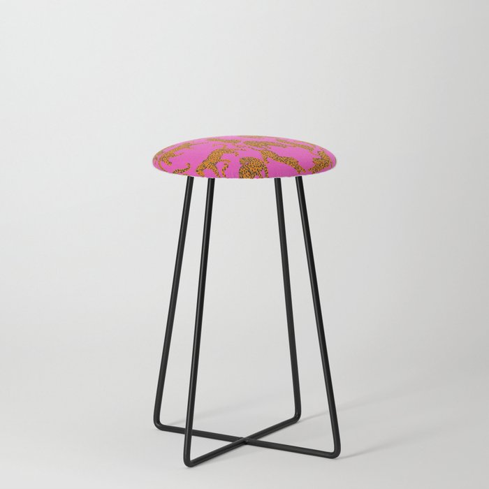 Abstract leopard with red lips illustration in fuchsia background  Counter Stool